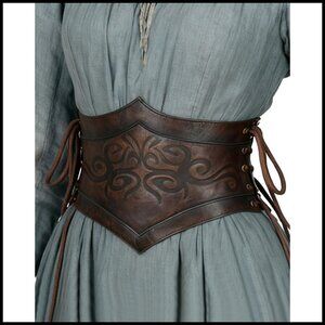 Wide Leather Corset Belt Renaissance Medieval Cinch Adjustable Lace Up